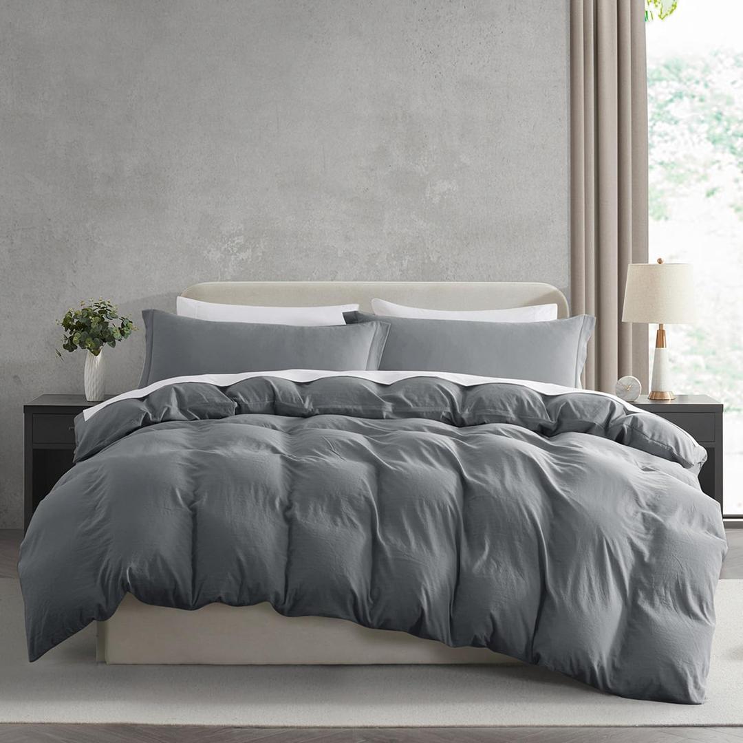 Nestl Grey Duvet Cover King Size - Soft Prewashed King Duvet Cover Set, 3 Piece, with Zipper Closure, 1 Duvet Cover 104x90 inches and 2 Pillow Shams