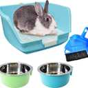 PINVNBY Rabbit Litter Box for Cage Bunny Corner Litter Bedding Box Small Animal Litter Pan Hanging Pet Bowls Cage Potty Trainer Pet Toilet for Rabbit Bunny Guinea Pigs Small Animals (11.02 x 11.02 x 6.3 inches)