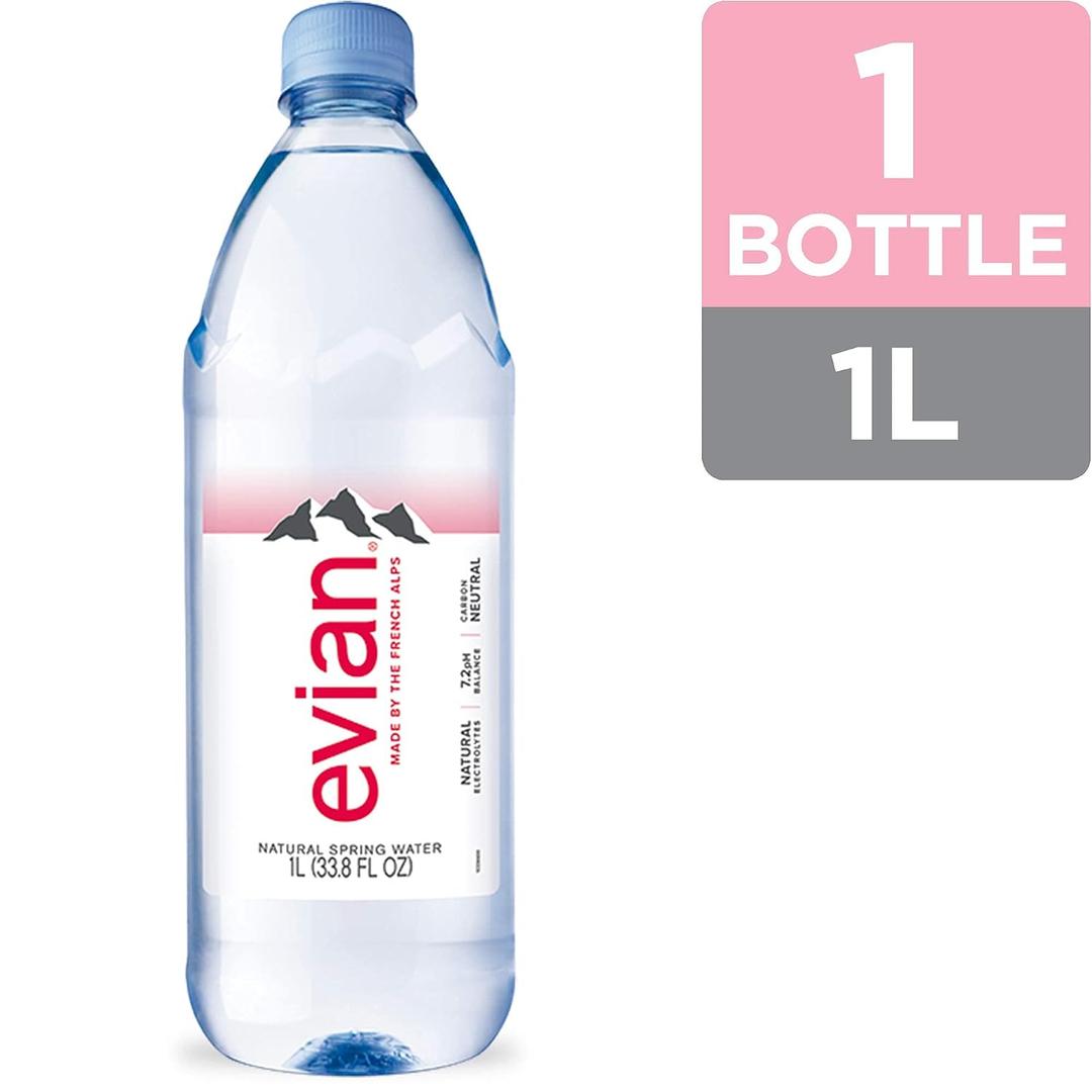 Evian Natural Spring Water, 1 L bottle, BB Apr, 28,2028