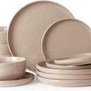 Famiware Milkyway Plates and Bowls Set, 12 Pieces Dinnerware Sets, Dishes Set for 4, Cinnamon Brown