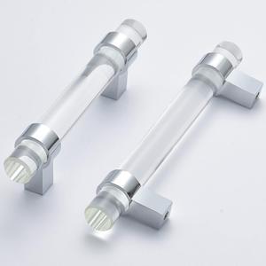 5Pack Glass Drawer Handles, Kitchen Cabinet Pulls Crystal Dresser Drawer pulls(3-3/4 Inch Hole Center), Polished Chrome