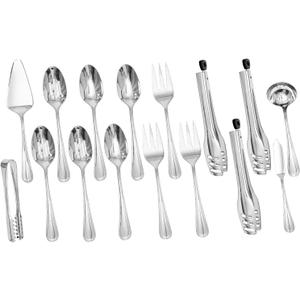 KINGSTONE 16 Piece Teardrop Serving Utensils Set, 18/10 Stainless Steel Serving Utensils, Slotted Spoons, Forks, Tongs, Cake Server, Butter Knife for Buffet, Catering, Wedding, Party (Silver)