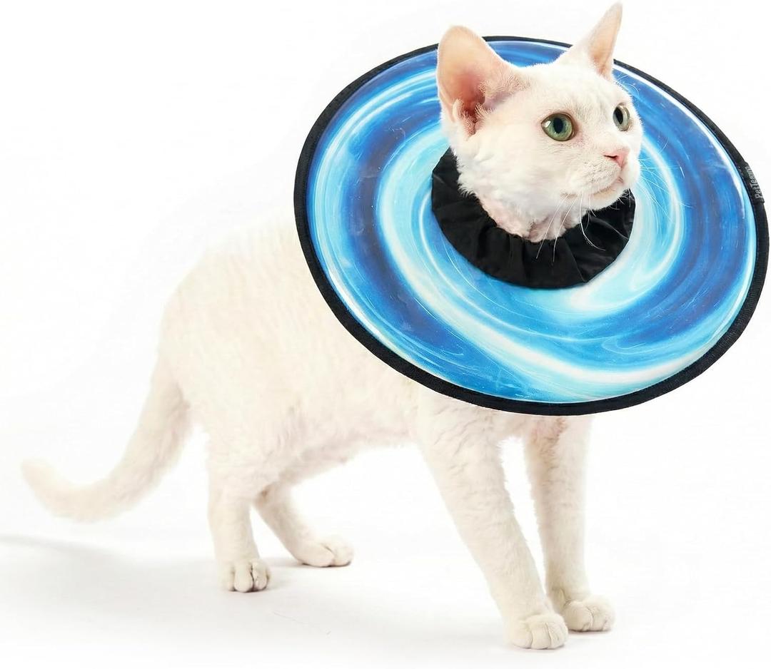 PetThem Soft Cat Cone Collar, Adjustable Cat Recovery Collar, After Surgery to Stop Licking, Waterproof & Easy to Clean, Lightweight Elizabethan Collar for Cats and Small Dogs (Astral Depth, M)
