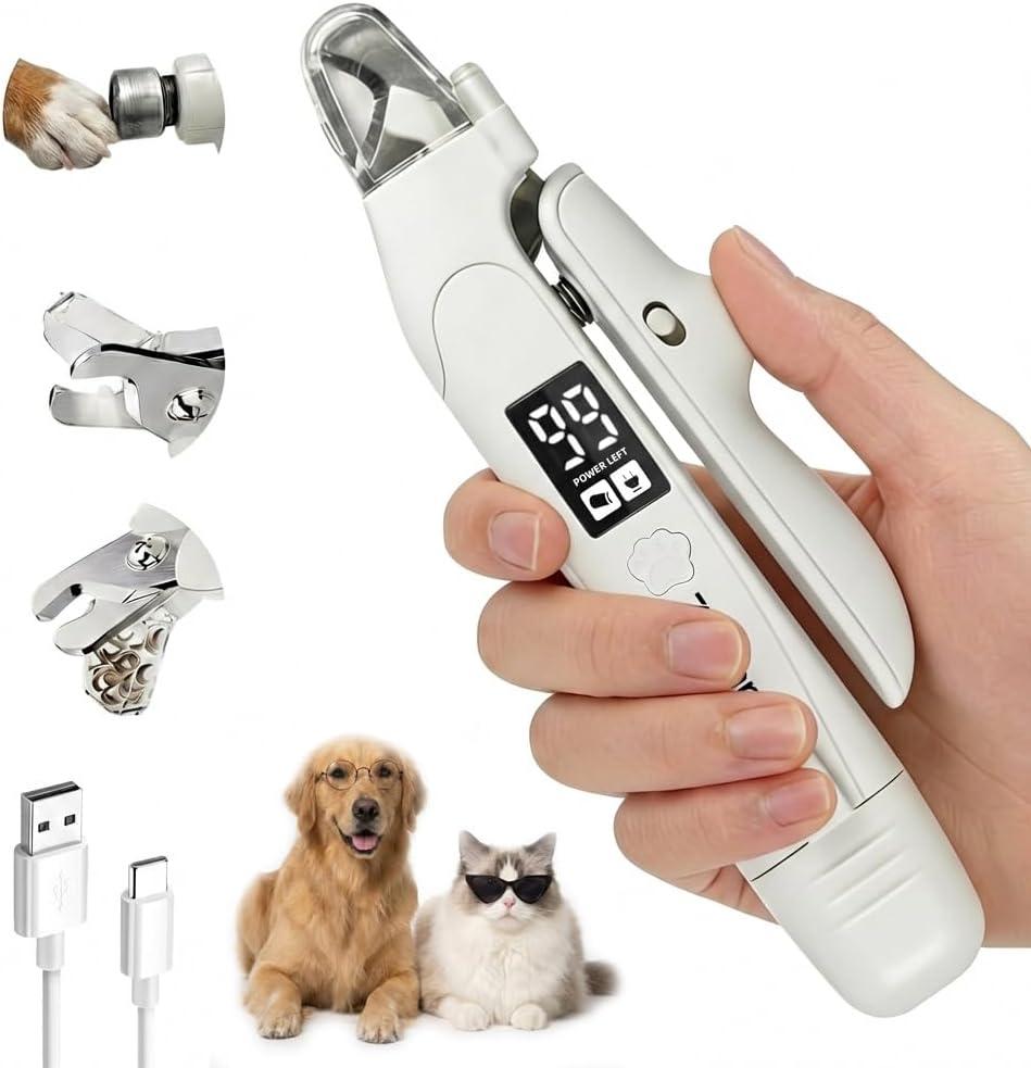 2-in-1 Dog & Cat Nail Clipper and Grinder with LED Light, Low-Noise Electric Pet Nail Trimmer, Safety Lock & Nail Catcher, USB-C Rechargeable, 3 Grinding Ports for Small Medium Large Pets
