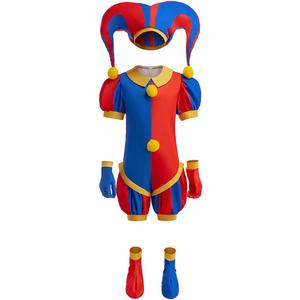 Kids Pomni Costume Circus Clown Dress Up Jumpsuit for Hollowen Cosplay Party (4-5T)