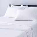 Amazon Basics 4 Piece Bed Sheet Set, 100% Cotton Jersey, Includes Super Soft, Flat and Fitted Sheets, Pillowcase, Full, White, Solid