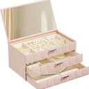VUSIGN Jewelry Box for Women, 3 Layer Jewelry Organizer with Mirror, Jewelry Storage Case with Removable Pad, Customizable Jewelry Boxes for Rings Earrings Necklaces, Pink