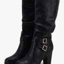 Ermonn Womens Mid Knee High Boots Chunky Heel Slouchy Metal Buckle Side Zipper Fashion Winter Shoes, Size 7.5