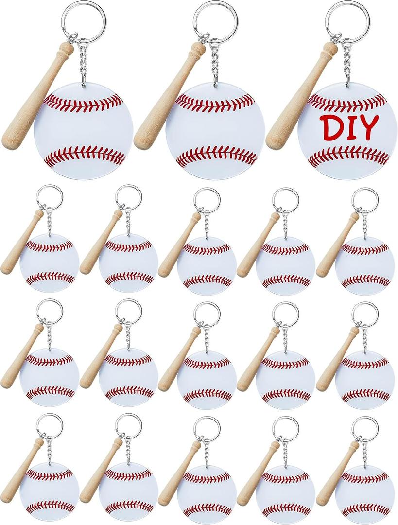 Taiyin 18 Sets Baseball Softball Acrylic Keychain Bulk DIY Ball Bag Tag Sports Party Favors Mini Ball Charms for Team Gifts(White,Baseball)