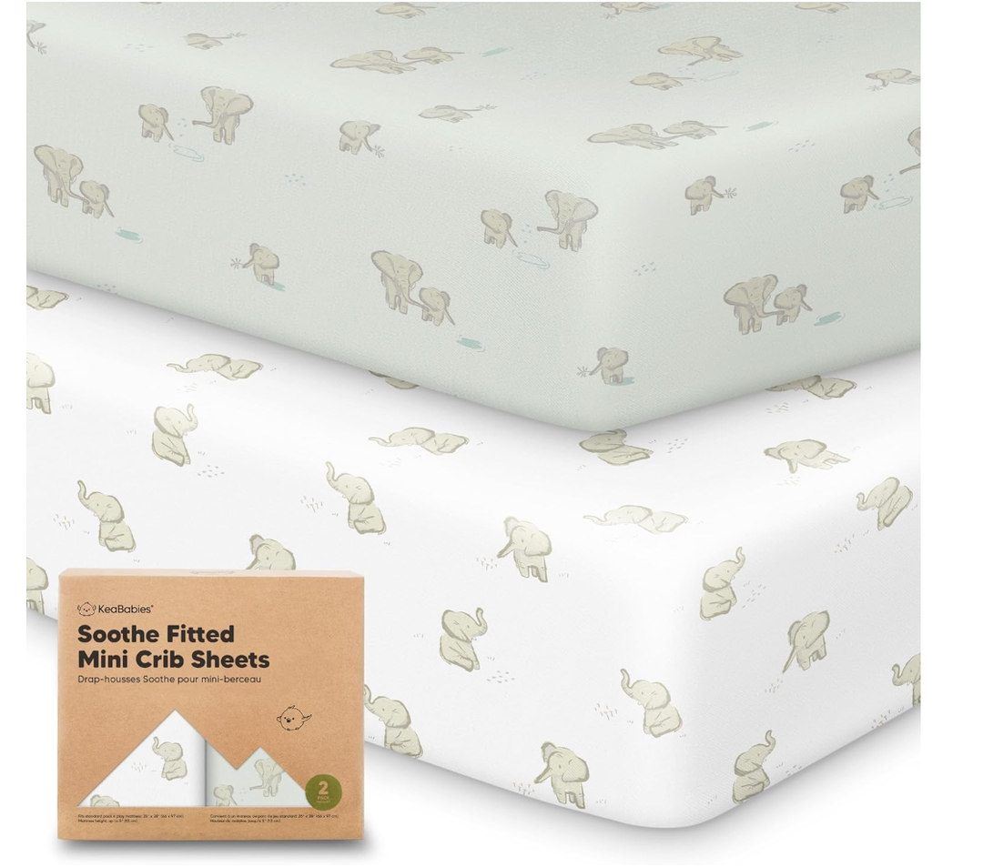 2Pack Mini Crib Sheets Fitted  38x26 Pack N Play Sheets for Pack and Play Mattress, Organic Cotton, Soft & Breathable Playard Bedding, Neutral Mini Toddler Bed Cover for Boys, Girls (Elly)