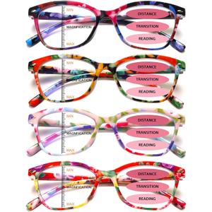 Progressive Multifocus Reading Glasses for Women Pattern Print Blue Light Blocking Spring Hinge Computer Multifocal Ladies Readers(4 Mix Color, 1.25, x)