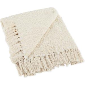 DII Modern Zig Zag Throw Blanket Woven Cotton, Hand-Knotted 2.5" Fringe, 50x60, Natural