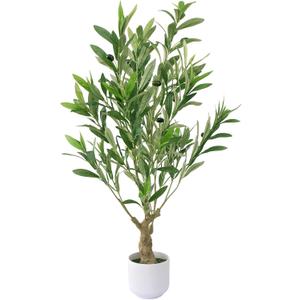 34" Fake Olive Tree with Pot Indoor, Small Artificial Olive Branches Stems Potted Greenery Faux Green Plants in Pot for Tabletop Desk Office Bedroom Bathroom Kitchen Living Room Home Decor