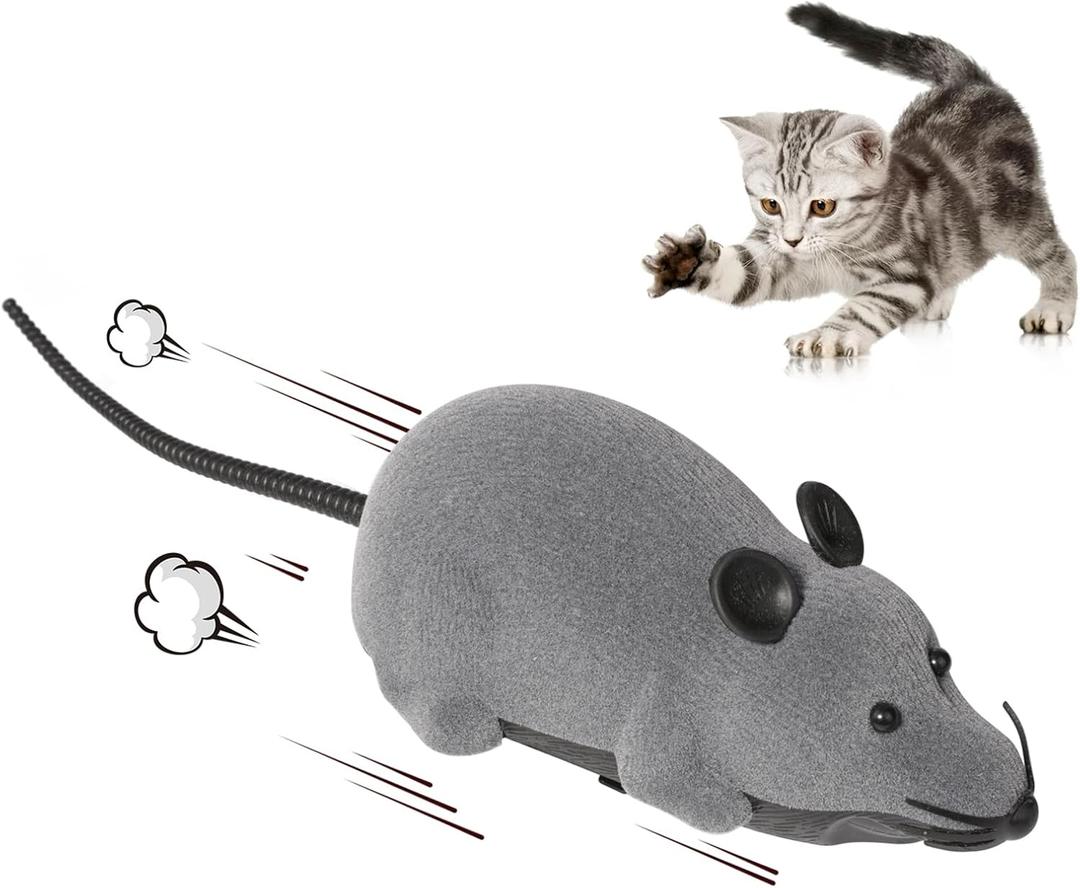 Auto Moving Mouse Cat Toy, Interactive Cat Toys Wireless Electronic Fake Mouse Rat Pet Toy Running Wheel Plush Rat Chasing Prank Toy for Cats Dogs Kids Novelty Gift By Greatstar (Grey, No Controller)