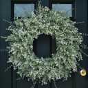 26'' Large Eucalyptus Wreath for Front Door, Porch- Artificial Eucalyptus and Lavender with Babys Breath Flowers Wreath for Home, Farmhouse Wall Decor- Spring, Summer, Fall, All Seasons (White-Green)