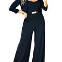 CHICME Women's 2 Pieces Outfits Thick Strap Waist Metal Decor Jumpsuit with Open Front Crop Coat Matching Set Business Casual Fall Outfits Black-L