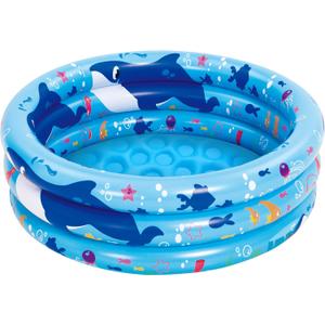 Sloosh Inflatable Kiddie Pool, 34"x10" Blow Up Kid Swimming Pool, 3 Rings Blue Baby Pool for Toddler, Play Pit for Dog with Ocean Whale Pattern for Summer Water Party Backyard Garden(Whale)