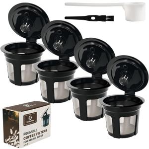 Reusable K Cup for Keurig, Black BPA Free Refillable K-Cup Pod Coffee Filters, Universal Fit Refillable Filters for Keurig 1.0 and 2.0 Coffee Maker (Black- 4 Park)