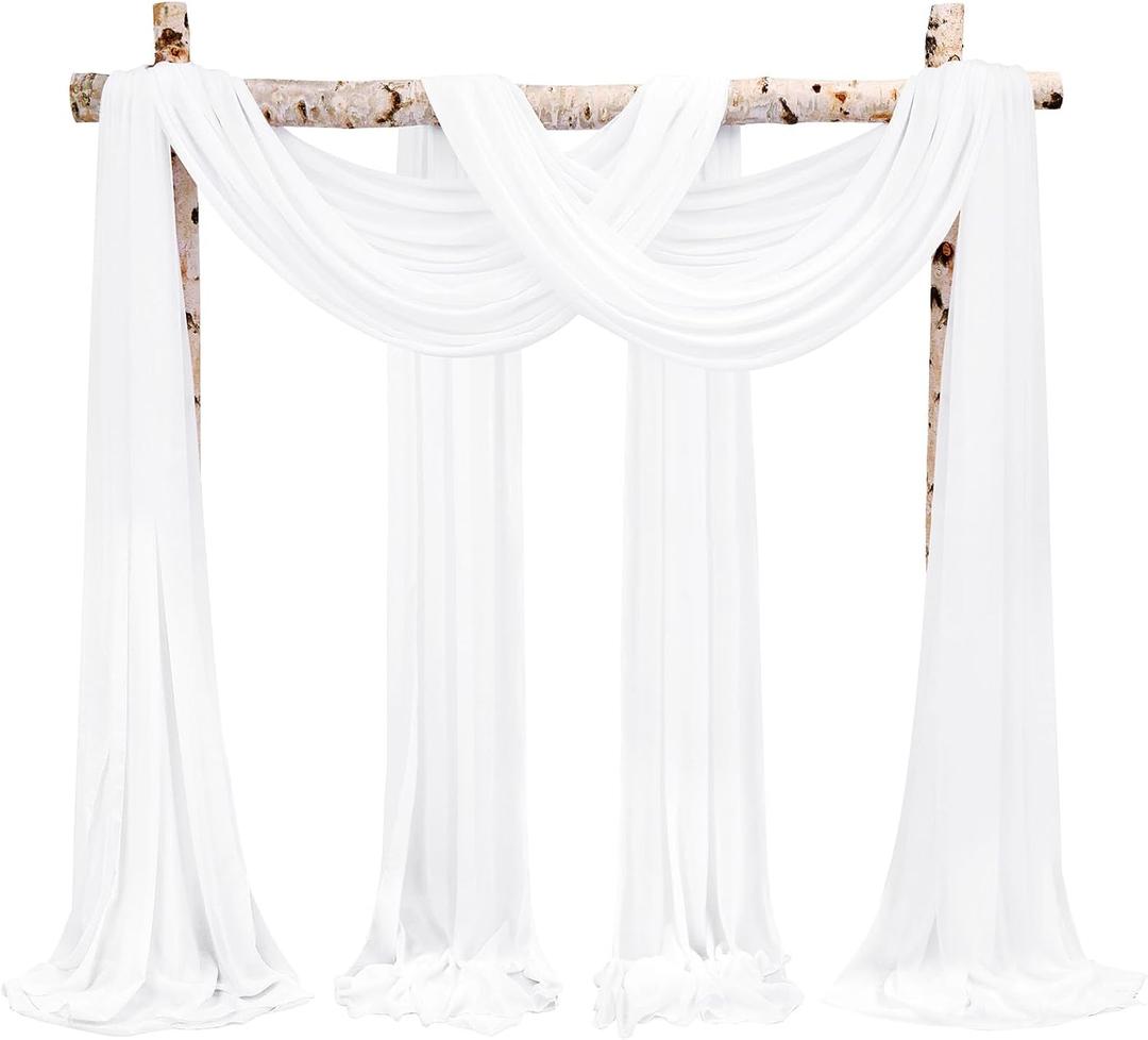 Wedding Arch Draping Fabric,4 Panels 28" x20ft Cream White Wedding Arch Drapes for Ceremony Chiffon Fabric Drapes Arbor Drapery Wedding Arch Decorations for Reception Sheer Backdrop Curtains for Party
