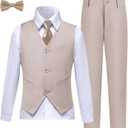 Boys Suits Slim Fit Toddler Tuxedo Suit Set for Teen Boys Communion Dress Clothes Kids Wedding Ring Bearer Outfit (10 Years, Light Champagne)