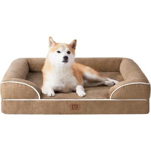 EHEYCIGA Orthopedic Dog Beds for Large Dogs, Waterproof Memory Foam Large Dog Bed with Sides, Non-Slip Bottom and Egg-Crate Foam Pet Couch Bed with Washable Removable Cover, Camel (36.0"L x 27.0"W x 6.5"Th)