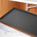 Under Kitchen Sink Mat 25" x 19", SAZTEAY Waterproof Silicone Under Sink Tray, Under Sink Protector Mat for Bathroom and Kitchen Cabinets(Black)