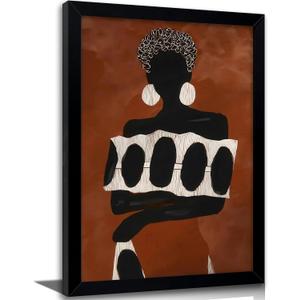 Black Woman Canvas Wall Art African AmericanPainting Picture Wall Decor Bohemian Abstraction Poster Print Artwork for Living Bedroom Office Home Decorationw Black Framed (10"L x 8"W)