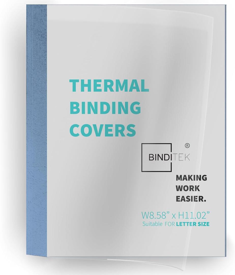 10 Pack Thermal Binding Presentation Covers, 1/8 Inch Spine, Holds 30 Sheets, Ultra Clear Front Cover, Blue Paper Back Cover, Letter Size, for Students and Coworkers
