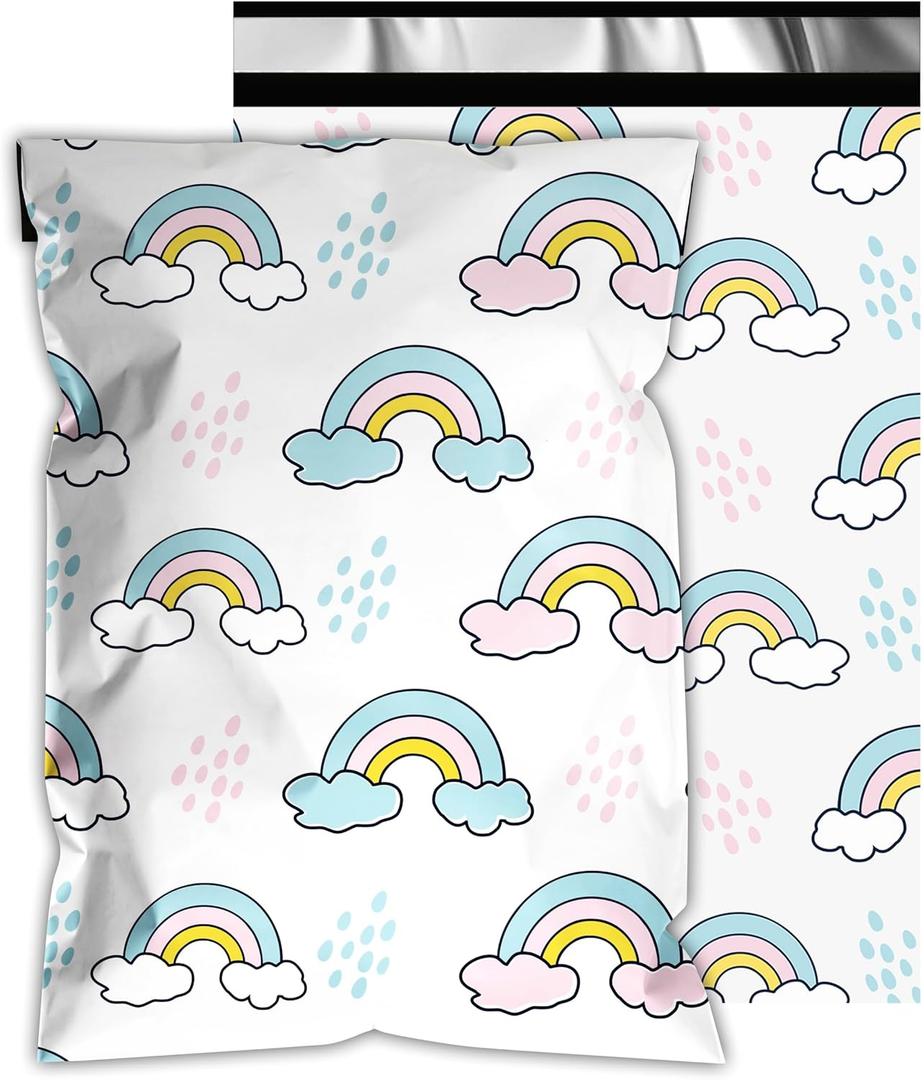 Poly Mailers 10x13 Inch 100 Pcs - Rainbow Printed Shipping Bags, 2.4mil Thickness, Waterproof and Tear Resistant Mailing Envelopes, Self-Sealing Packaging Bags for Small Business
