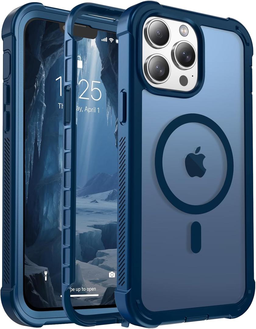 Magnetic for iPhone 13 Pro Max Case, [Compatible with MagSafe][Military Grade Drop Protection][Heavy Duty Protection][Non-Slip][Shockproof] 2-Layer Durable Bumper Phone Case 6.7''-Deep Blue