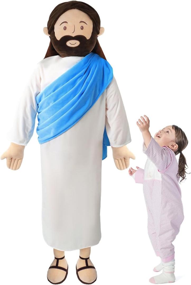 Yelakey Giant Jesus Plush 6 Ft Jesus Stuffed Doll Plushie Toy Christian Pillow Religious Decoration Gift for Christening Easter (Blue)