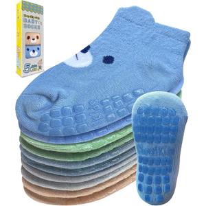 Simply Kids Baby Non-Slip Ankle Socks (9 Pairs)  Superior Grip, Soft Cotton, for Active Toddler Girls & Boys (Ages 0-7) (1-3T, Pastel Animal - 5 Pairs)