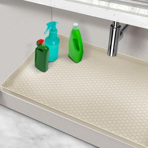 Under Kitchen Sink Mats and Protectors Waterproof, Silicone Under Sink Mat for 34" x 22" Cabinets, Under Sink Tray Organizer, Shelf Liner Cabinet Liner for Kitchen and Bathroom, Beige