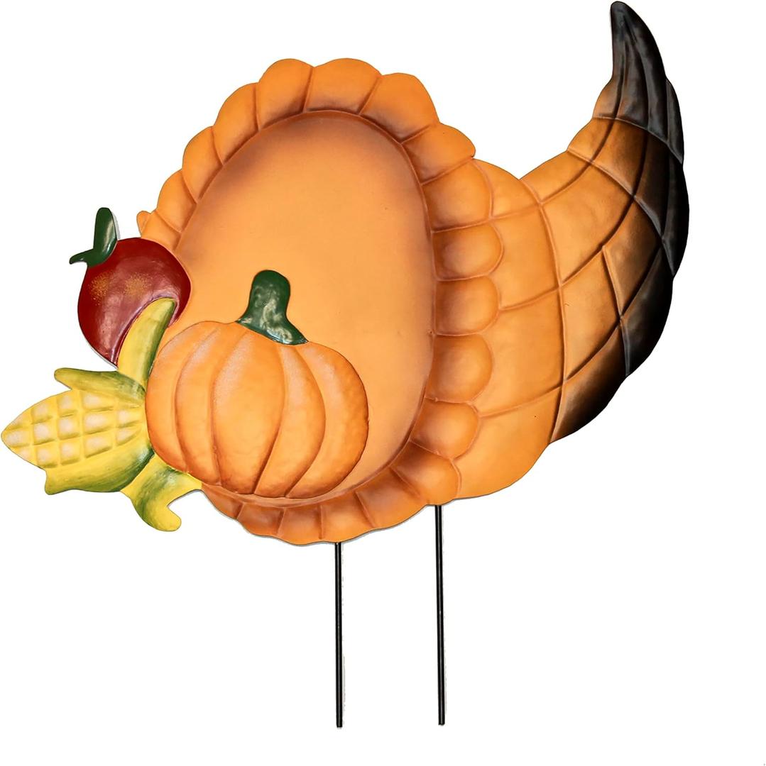 24" Metal Outdoor Harvest Cornucopia Yard Stake