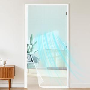 MAGZO Magnetic Screen Door Fit Door Size 36 x 96 Inches, Actual Screen Size 38 x 97 Inch Side Opening Screen Mesh with Hook&Loop Full Frame-White