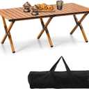 BOOSDEN Portable Folding Camping Table, Outdoor Low Picnic Table, Aluminum Roll-up Camping Table with Carry Bag, Lightweight Foldable Camp Table for Beach,Party, Patio, BBQ, Travel, Backyard (Original Wood)