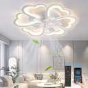 27" Smart Ceiling Fan with Lights and Remote, Modern Flush Mount Enclosed Ceiling Fan, Low Profile Dimmable Indoor Ceiling Fan Light for Bedroom Living Room Kitchen Kids Room Patio - White