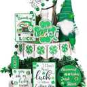 Patelai 8 Pcs St. Patrick's Day Tiered Tray Decor Set Shamrock Plush Gnome Wood Tiered Tray Decor Rustic Irish St. Patrick's Day Table Home Kitchen Decoration for Indoor