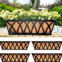 LaLaGreen Wall Planters (4 Pack, 24 Inch) Large Fence Planters for Outdoor Plants with Coco Liner Metal Deck Railing Flower Basket Window Box Attach House Outside Horse Trough Porch Balcony Garden