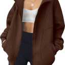 ANRABESS Women's Oversized Full Zip Up Sweatshirts Jacket 2026 Fall Fleece Long Sleeve Hoodies Outfits Brown Small (Brown, S)