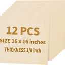 12 Pack Basswood Sheets for Crafts - 16 x 16 x 1/8 Inch - 3mm Thick Large Plywood Sheets Unfinished Bass Wood Boards for Laser Cutting, Wood Burning, Architectural Models, Staining