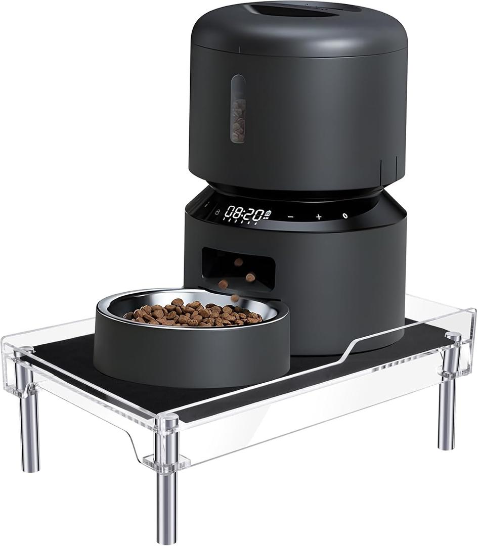 Beautyflier Raised Dog Feeder Stand Elevated Holder for Automatic Cat & Dog Feeders Pet Water Bowl Dispenser Stand Adjustable Fits Small Jugs Holds 5KG, Black (Holder ONLY) (Clear)