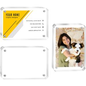 2x3 Picture Frame, 3 Packs Acrylic Mini Frames 2.5x3.5 inches Magnetic Wallet Size Picture Frames, Desktop Frameless Photo Display Holder Business Card Frame
