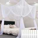 Mosquito Net Bed Canopy for Girls,King Canopy Bed Curtains Queen Size from Ceiling,Dome Mosquito Netting Bed Tent Twin Girls Canopy Bed Decor for Baby Crib,Kid Bed and Adult Beds (White Square)