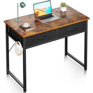 ODK Small Desk with Fabric Drawers- for Bedroom, Vanity Desk with Storage, Home Office Computer Desk for Small Spaces, 32 Inch Modern Work Writing Study Table, Vintage