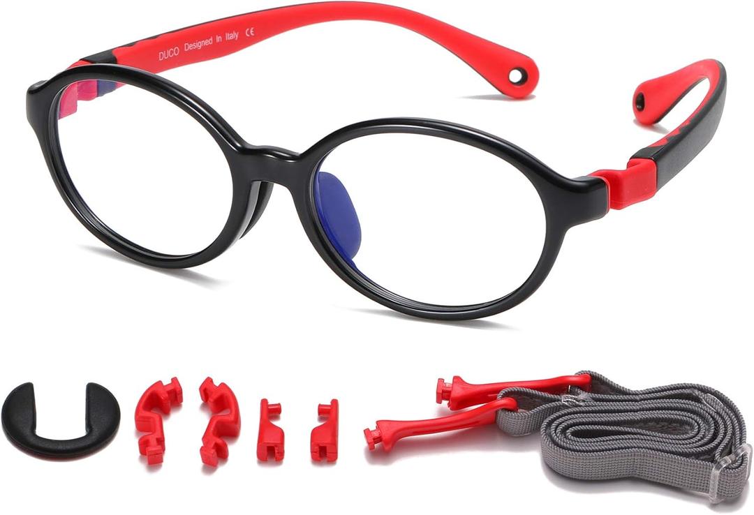 DUCO Blue Light Blocking Glasses for Kids Boys Girls Gaming Computer Glasses for Kids Age 5-10 K026 (Black Frame Red Temple)