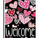 Valentines Day Welcome Garden Flag 12x18 Inch Double Sided Mini Flags, Cute Pink and Red HeartsTasteful Yard Sign for Front Porch, Lawn, Yard, Outdoor Decor DF965