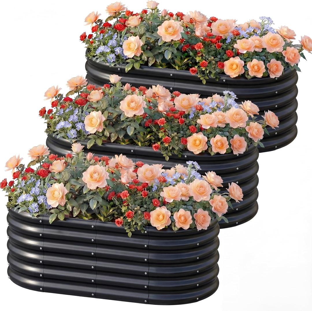 AHEONLAR 3 Pack 421.5ft Galvanized Raised Garden Bed Outdoor, Sturdy Planter Boxes for Vegetables, Fruits, Flowers and Plants, Easy Assembly, Black