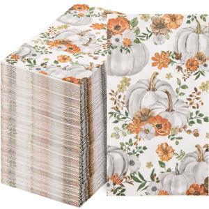200 PCS Thanksgiving Pumpkin Napkins - 3 Ply Heavy Duty Fall Pumpkin Paper Napkins - Thanksgiving Disposable Hand Towels Napkins for Friendsgiving Table Decor Party Supplies