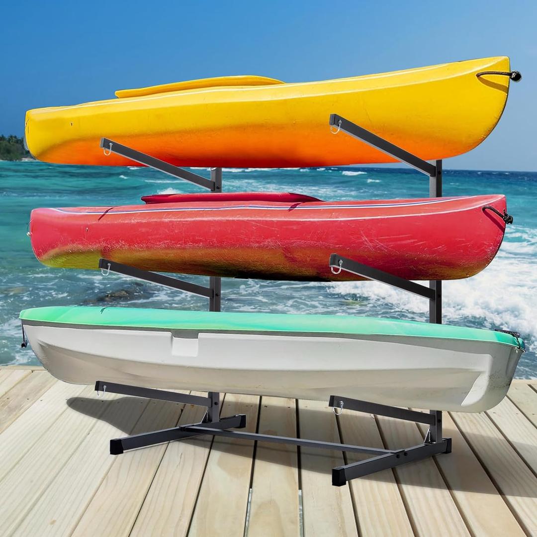 Kayak Storage Rack, Heavy Duty Kayak Racks for Garage and Outdoor Storage, Storage Rack for Kayak, Canoe, Surfboard & Paddleboard (3 Levels for 3 Kayaks)